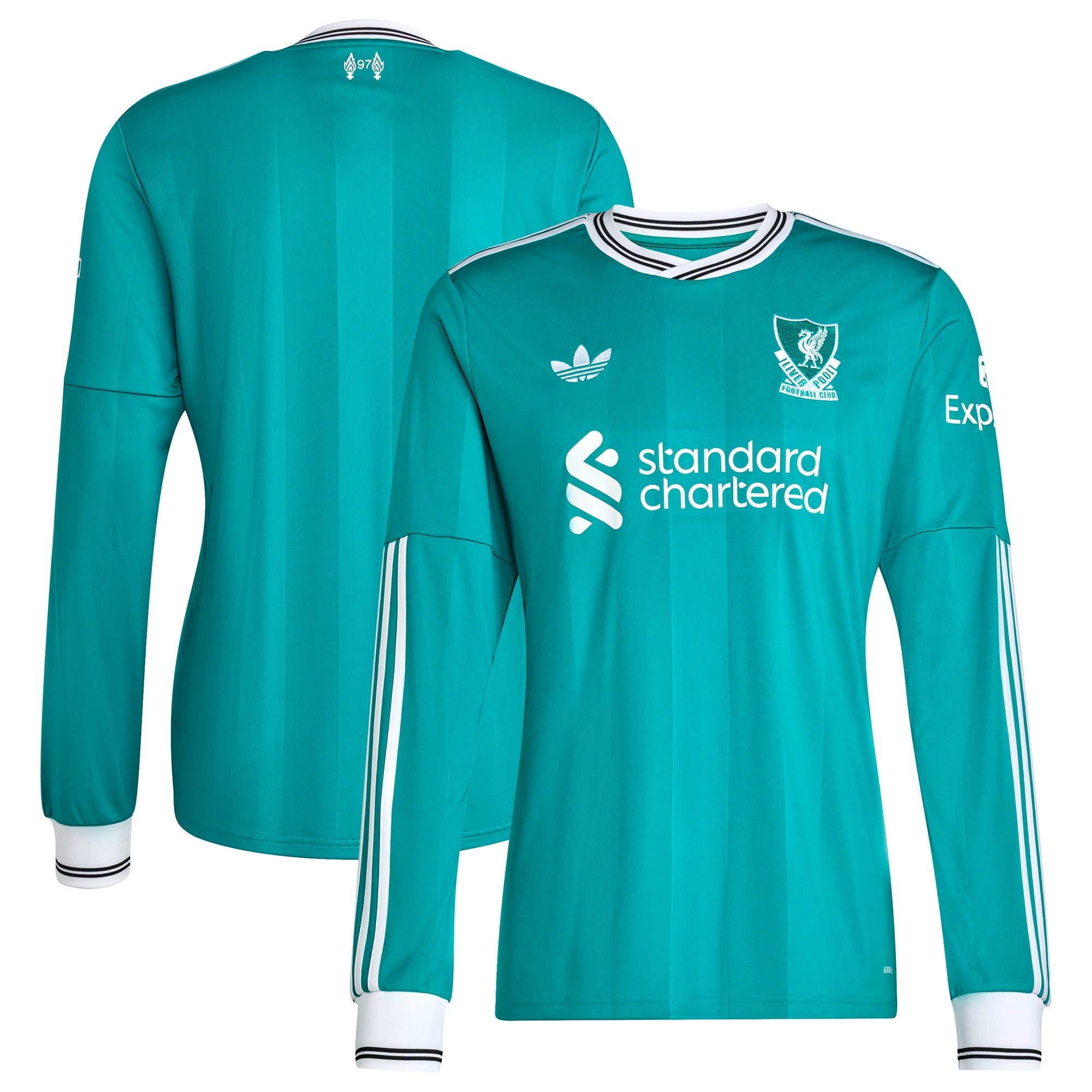 Liverpool adidas 2025/26 Away Replica Long Sleeve Jersey - White/Red/Green - Image 8