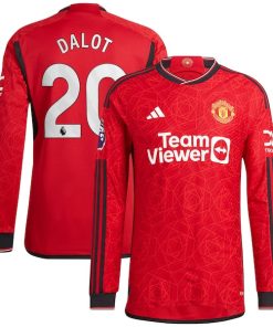 Diogo Dalot Manchester United adidas 2023/24 Home Authentic Long Sleeve Player Jersey - Red