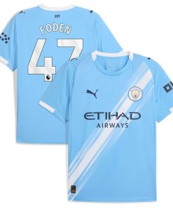 Phil Foden Manchester City Puma 2025/26 Home Replica Player Jersey - Sky Blue/Black/Green