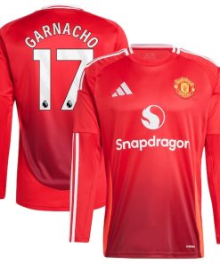 Alejandro Garnacho Manchester United 2024/25 Home Long Sleeve Replica Player Jersey - Red