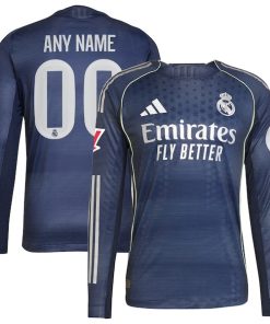 Los Merengues adidas 2025/26 Away Authentic Long Sleeve Custom Jersey - Blue/White