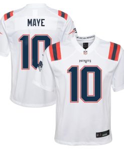 Alternative view of Drake Maye New England Patriots Nike Youth White Game Jersey - White/Red