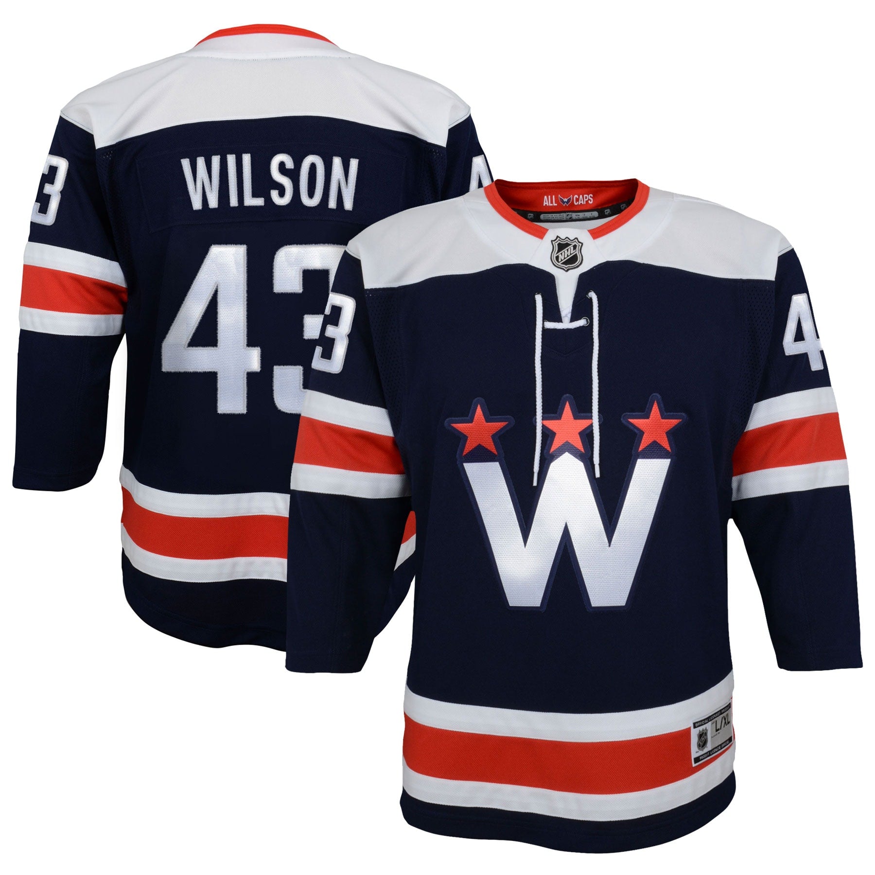 Tom Wilson Washington Capitals Youth Alternate 50th Anniversary Premier Player Jersey - Black/Red/Navy - Image 6