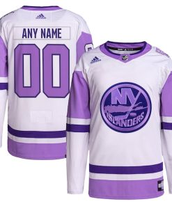 New York Islanders adidas Hockey Fights Cancer Primegreen Authentic Custom Jersey - White/Purple