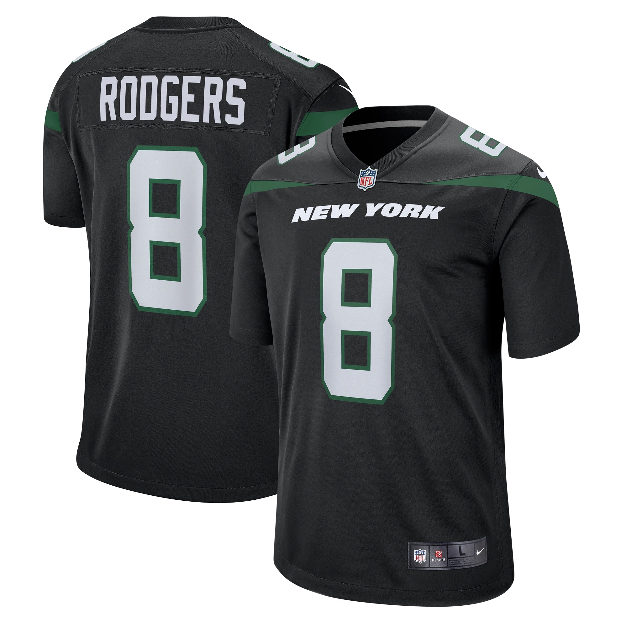 Aaron Rodgers New York Jets Nike Youth Game Jersey - White/Black/Green - Image 3