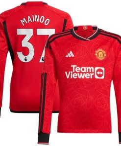 Kobbie Mainoo Manchester United adidas 2023/24 Home Long Sleeve Replica Player Jersey - Red