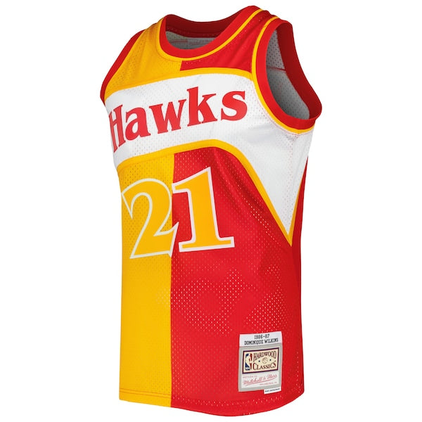 Dominique Wilkins Atlanta Hawks Hardwood Classics 1986/87 Split Swingman Jersey - Yellow/Red - Image 2
