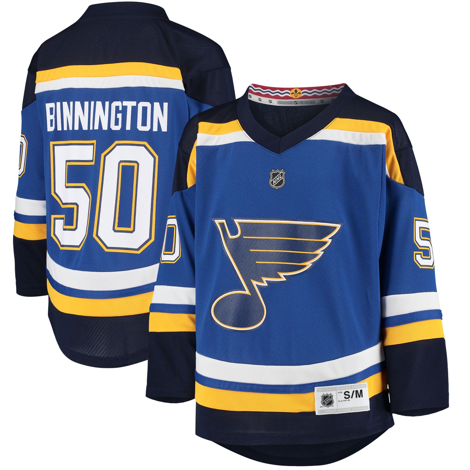 Jordan Binnington St. Louis Blues Youth Away Replica Player Jersey - White/Blue - Image 4
