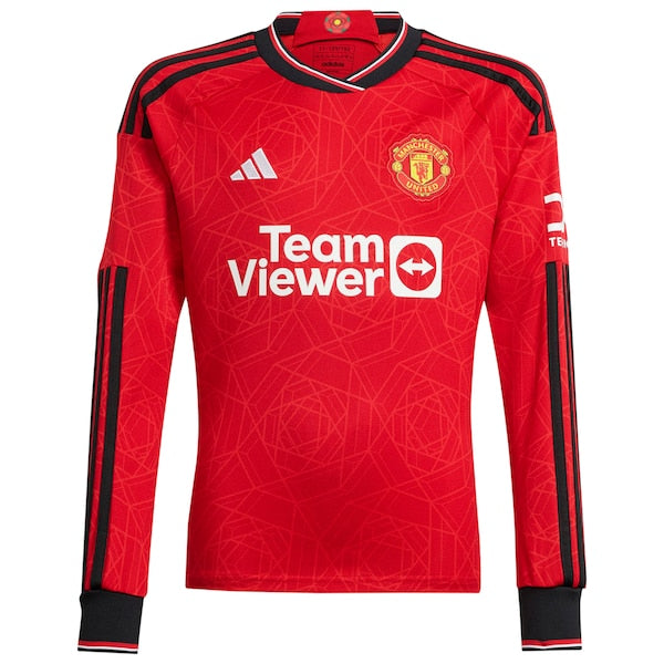 Marcus Rashford Manchester United adidas 2023/24 Home Replica Long Sleeve Player Jersey - Red - Image 2