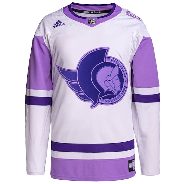Ottawa Senators adidas Hockey Fights Cancer Primegreen Authentic Custom Jersey - White/Purple - Image 2