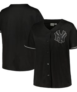 New York Yankees Women's Plus Size Pop Fashion Button-Up Jersey - Black/Navy