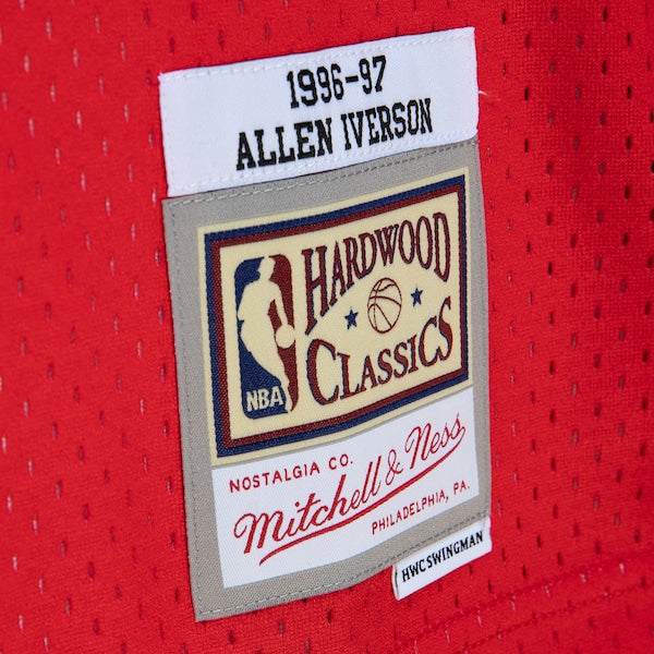 Allen Iverson Philadelphia 76ers 1996/97 Hardwood Classics Fadeaway Swingman Player Jersey - Red/Royal - Image 3