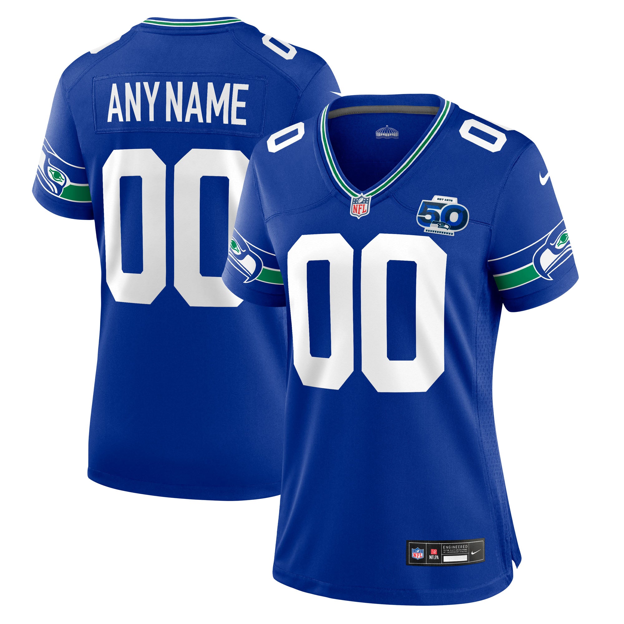 Seattle Seahawks Nike Women's 50th Season Alternate Custom Game Jersey - Neon Green/Royal/College Navy - Image 7
