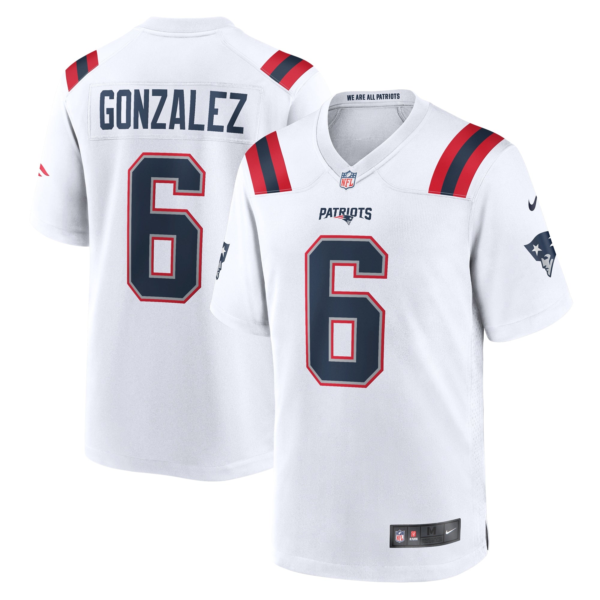 Christian Gonzalez New England Patriots Nike Alternate Team Game Jersey - Red/Navy/White - Image 8