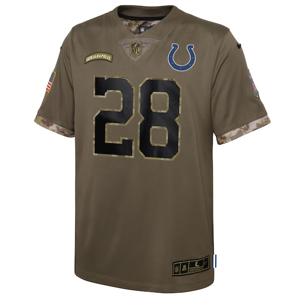 Jonathan Taylor Indianapolis Colts Nike Youth 2022 Salute To Service Player Limited Jersey - Olive - Image 2