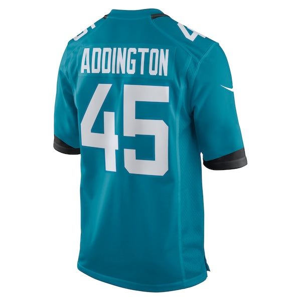 Tucker Addington Jacksonville Jaguars Nike Team Game Jersey - Teal - Image 3