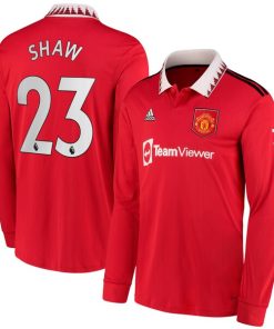 Luke Shaw Manchester United adidas 2022/23 Home Replica Long Sleeve Jersey - Red