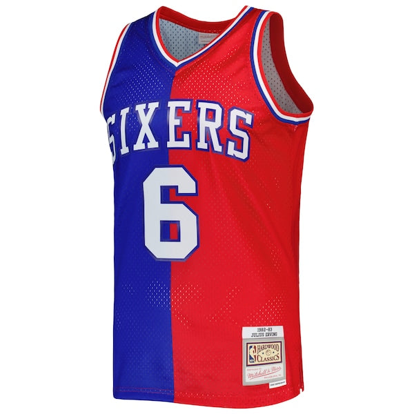 Julius Erving Philadelphia 76ers Hardwood Classics 1982/83 Split Swingman Jersey - Royal/Red - Image 2