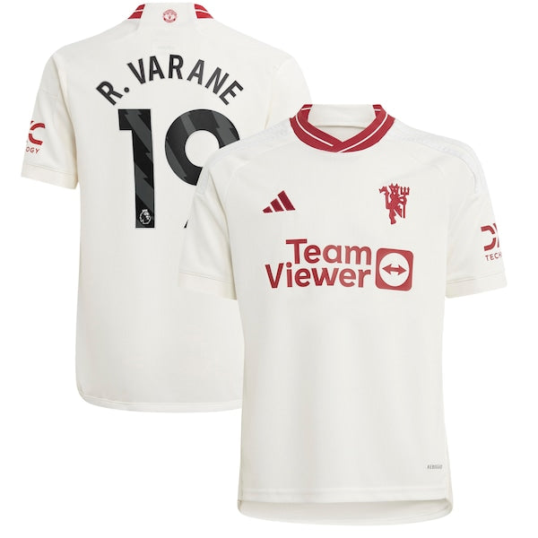 Raphael Varane Manchester United adidas Youth 2023/24 Third Replica Player Jersey - White/Green - Image 2