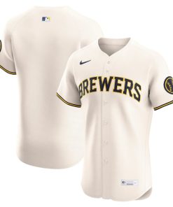 Alternative view of Milwaukee Brewers Nike Home Elite Jersey - Cream/Navy