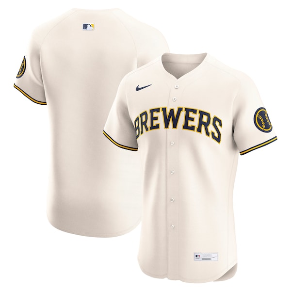 Milwaukee Brewers Nike Home Elite Jersey - Cream/Navy - Image 2