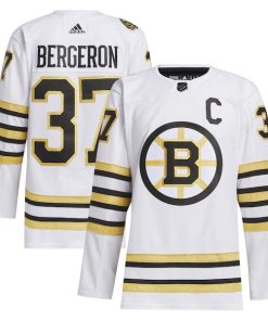Patrice Bergeron Boston Bruins adidas Away Primegreen Authentic Player Jersey - White/Black