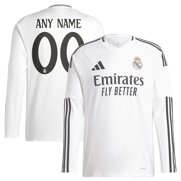 Los Merengues adidas 2024/25 Home Replica Custom Long Sleeve Jersey - White - Image 2