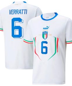 Marco Verratti Italy National Team Puma Youth 2022/23 Away Replica Player Jersey - White