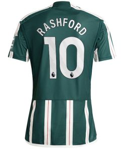 Alternative view of Marcus Rashford Manchester United adidas 2023/24 Away Replica Player Jersey - Green/Red