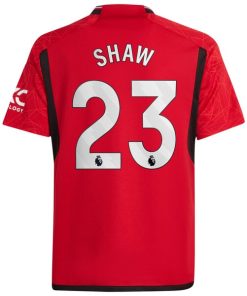 Alternative view of Luke Shaw Manchester United adidas Youth 2023/24 Home Replica Player Jersey - Red
