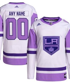 Los Angeles Kings adidas Hockey Fights Cancer Primegreen Authentic Custom Jersey - White/Purple