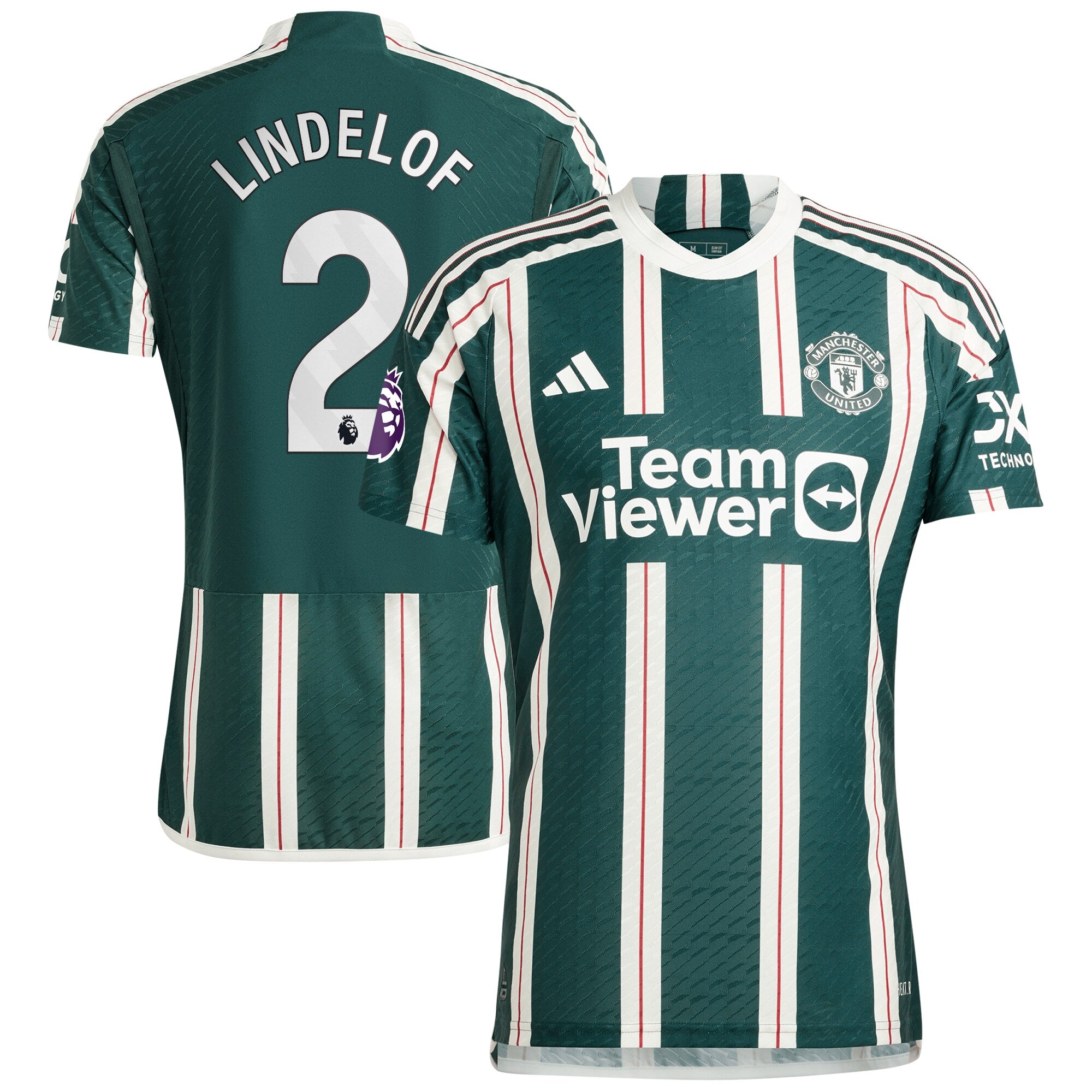 Victor Lindelof Manchester United adidas 2023/24 Home Authentic Player Jersey - Red/Green - Image 6