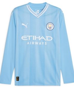 Alternative view of Manchester City Puma 2023/24 Home Replica Custom Long Sleeve Jersey - Sky Blue