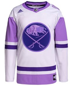 Alternative view of Buffalo Sabres adidas Hockey Fights Cancer Primegreen Authentic Blank Practice Jersey - White/Purple