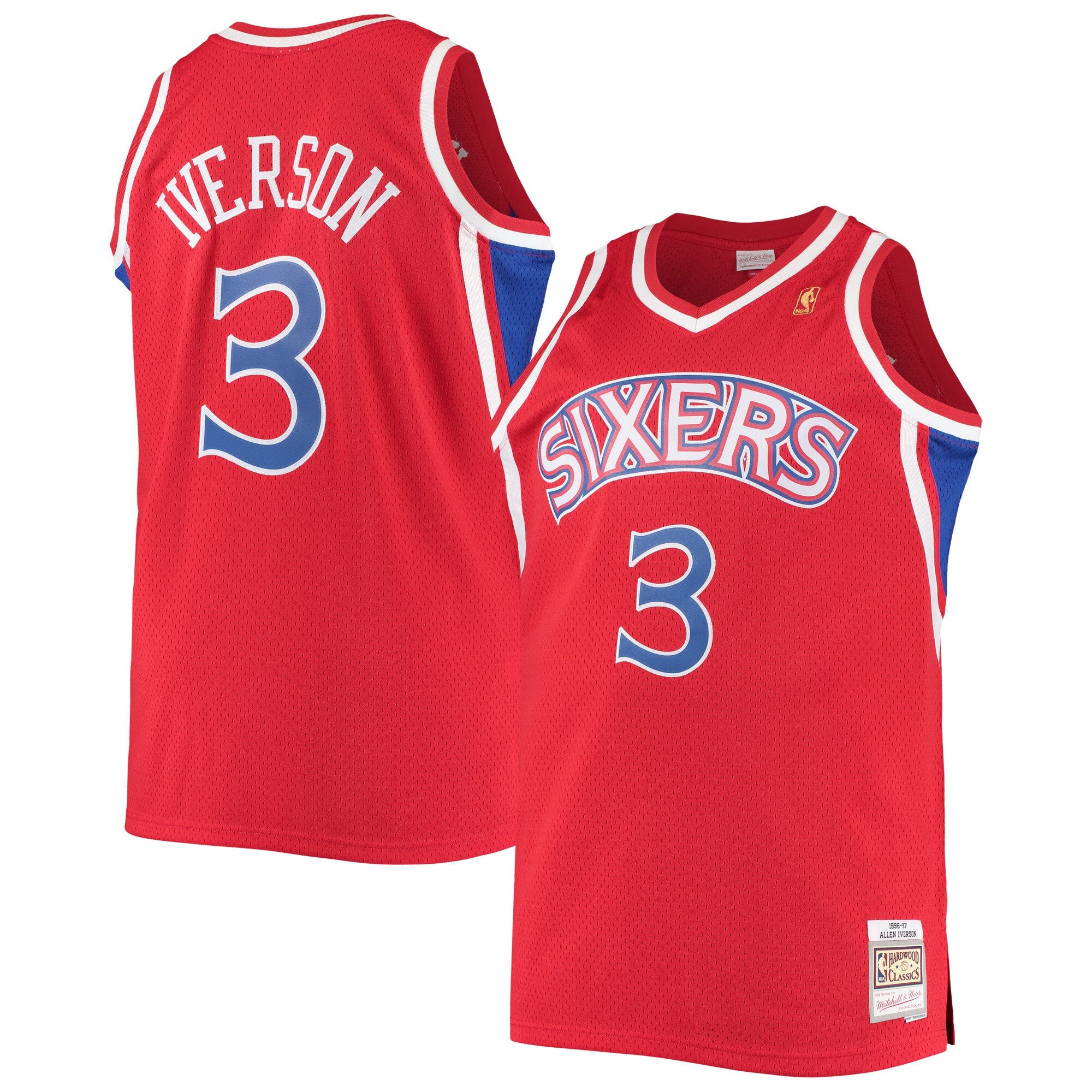 Allen Iverson Philadelphia 76ers 2000/01 Big & Tall Hardwood Classics Swingman Jersey - Black/Red/Royal/White - Image 2