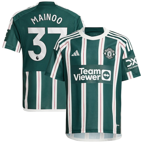 Kobbie Mainoo Manchester United adidas Youth 2023/24 Away Replica Player Jersey - Green/White - Image 2