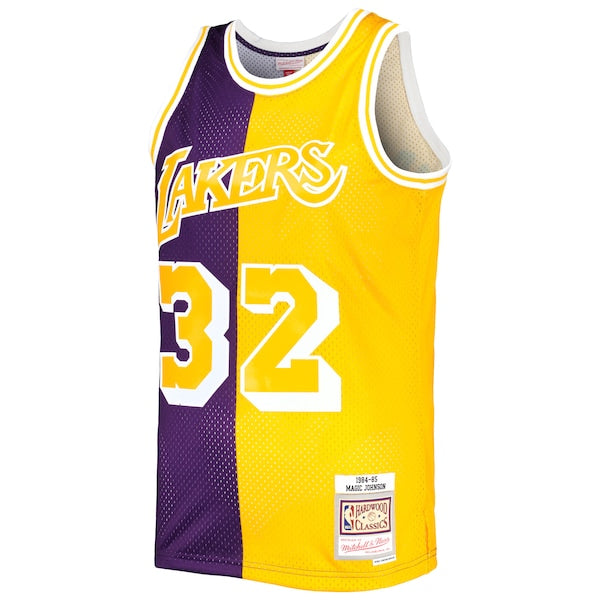 Magic Johnson Los Angeles Lakers Hardwood Classics 1984/85 Split Swingman Jersey - Purple/Gold - Image 2