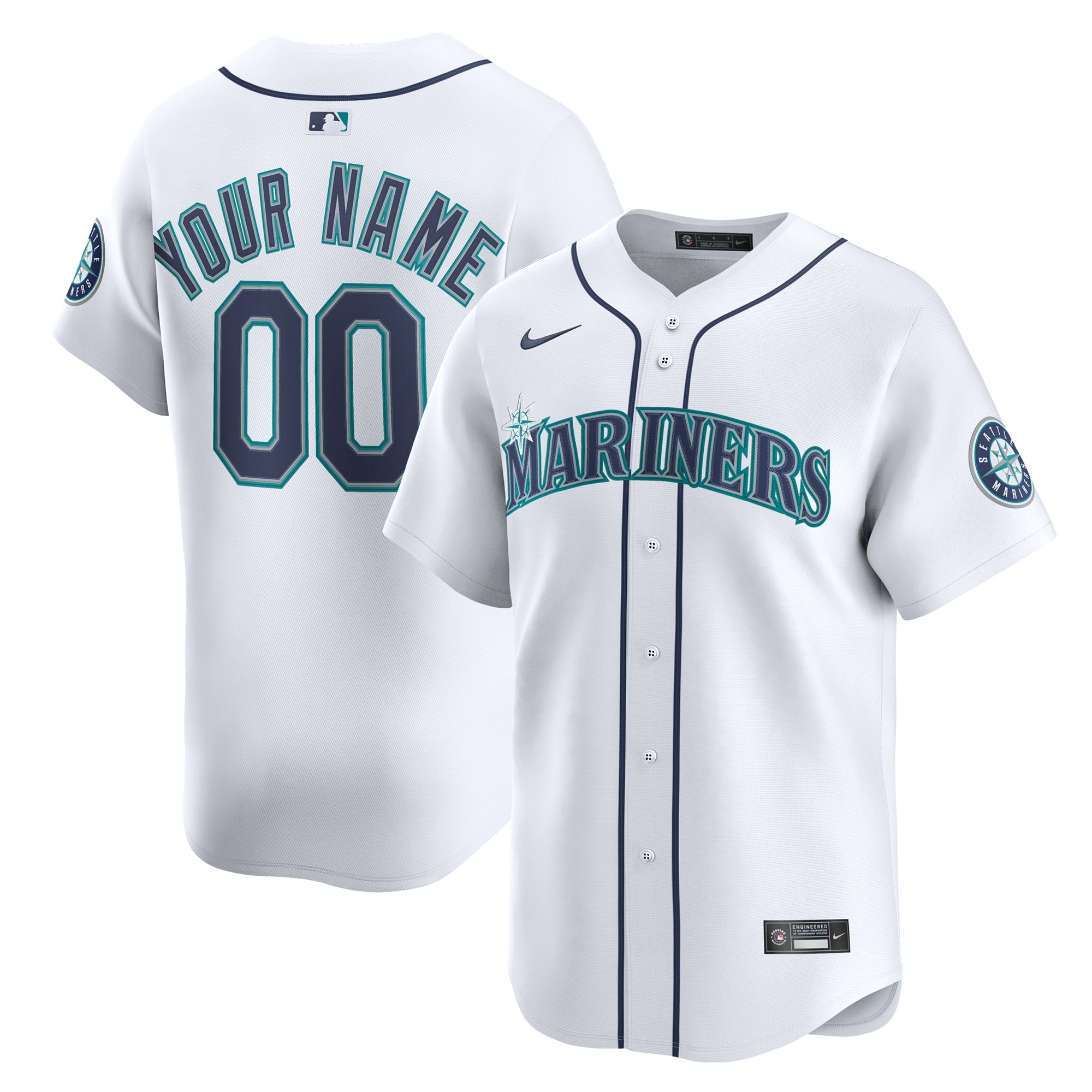 Men's Seattle Mariners Nike Alternate Limited Custom Jersey- Teal/White - Image 6