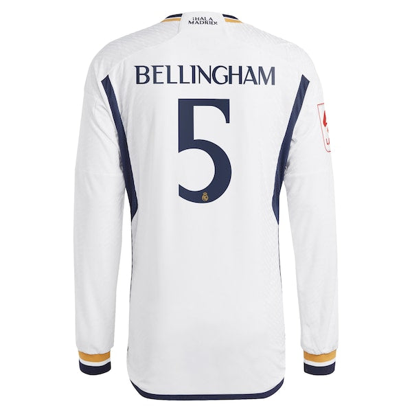 Jude Bellingham Los Merengues adidas Home 2023/24 Authentic Long Sleeve Jersey - White - Image 3