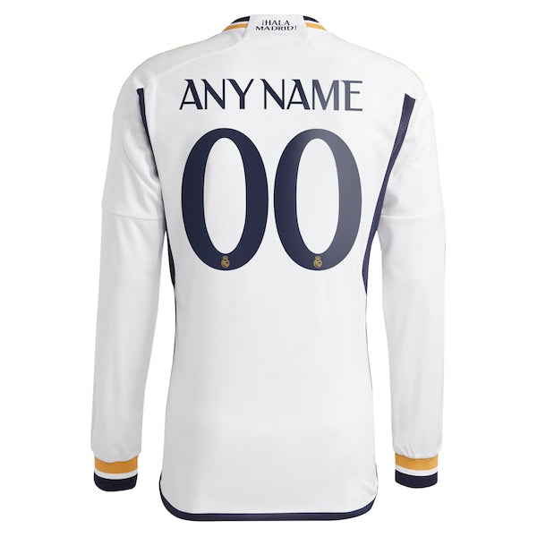 Los Merengues adidas 2023/24 Home Replica Custom Long Sleeve Jersey - White - Image 3