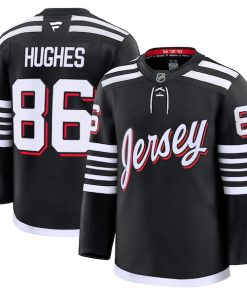 Alternative view of Jack Hughes New Jersey Devils  Alternate Premium Jersey - Black/White/Red