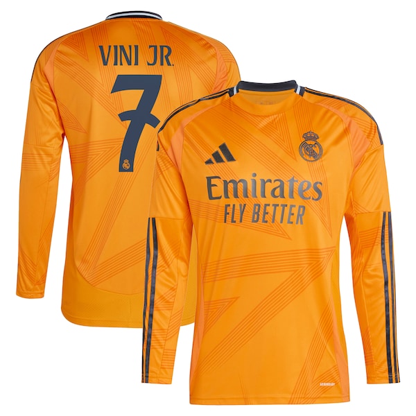 Vini Jr. Los Merengues adidas 2024/25 Away Replica Long Sleeve Player Jersey - Orange - Image 2