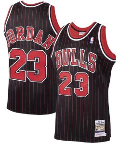 Alternative view of Michael Jordan Chicago Bulls 1995/96 Hardwood Classics Authentic Jersey - Black/Scarlet/White