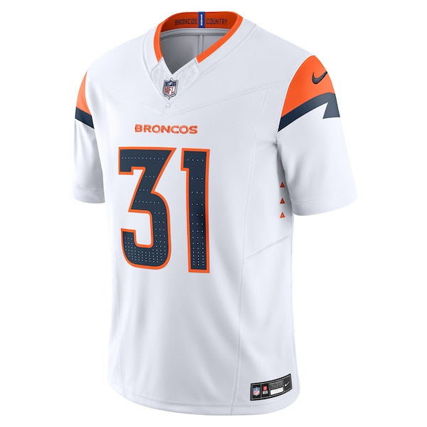 Justin Simmons Denver Broncos Nike Vapor F.U.S.E. Limited Jersey - White/Navy/Orange - Image 3