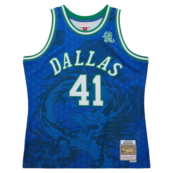 Dirk Nowitzki Dallas Mavericks 1998-2019 Hardwood Classics Asian Heritage 6.0 Swingman Throwback Player Jersey - Blue - Image 2