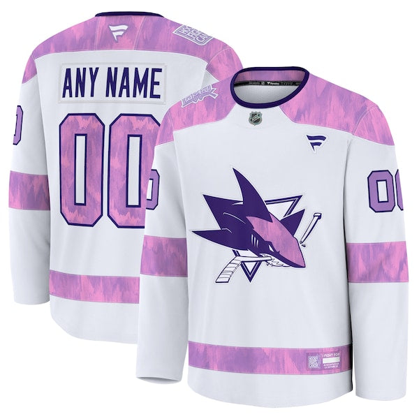 San Jose Sharks 2024 Hockey Fights Cancer Custom Practice Jersey - White