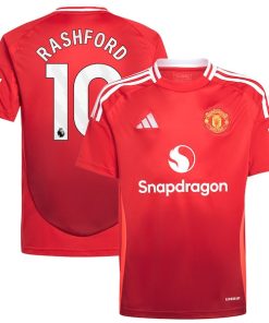 Alternative view of Marcus Rashford Manchester United adidas Youth 2024/25 Home Replica Player Jersey - Red