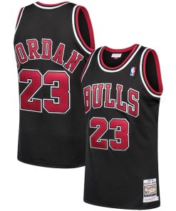 Alternative view of Michael Jordan Chicago Bulls 1997/98 Hardwood Classics Authentic Jersey - Black/Scarlet/White