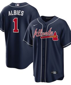 Alternative view of Ozzie Albies Atlanta Braves Nike Alternate Replica Player Name Jersey - Navy/Red/White
