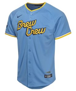 Alternative view of Christian Yelich Milwaukee Brewers Nike Youth City Connect Limited Player Jersey - Powder Blue